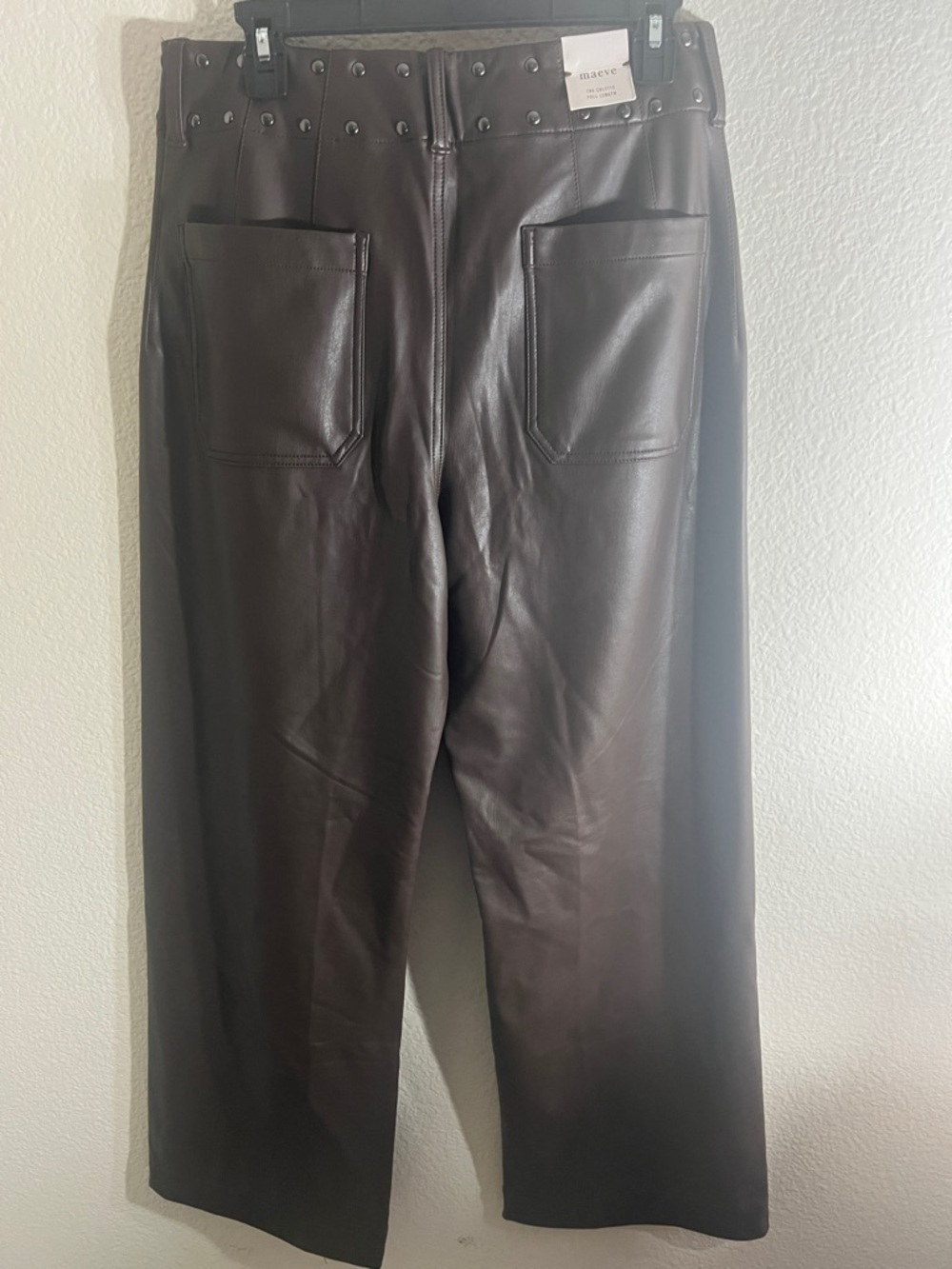 Anthropologie Colette Full-Length Faux Leather Studded brown pants 31 western - Picture 8 of 11